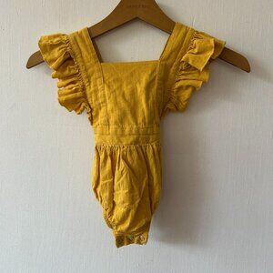 Tiny Tribe Australia Romper Girls 12 Months Mustard Yellow Ruffle One Piece